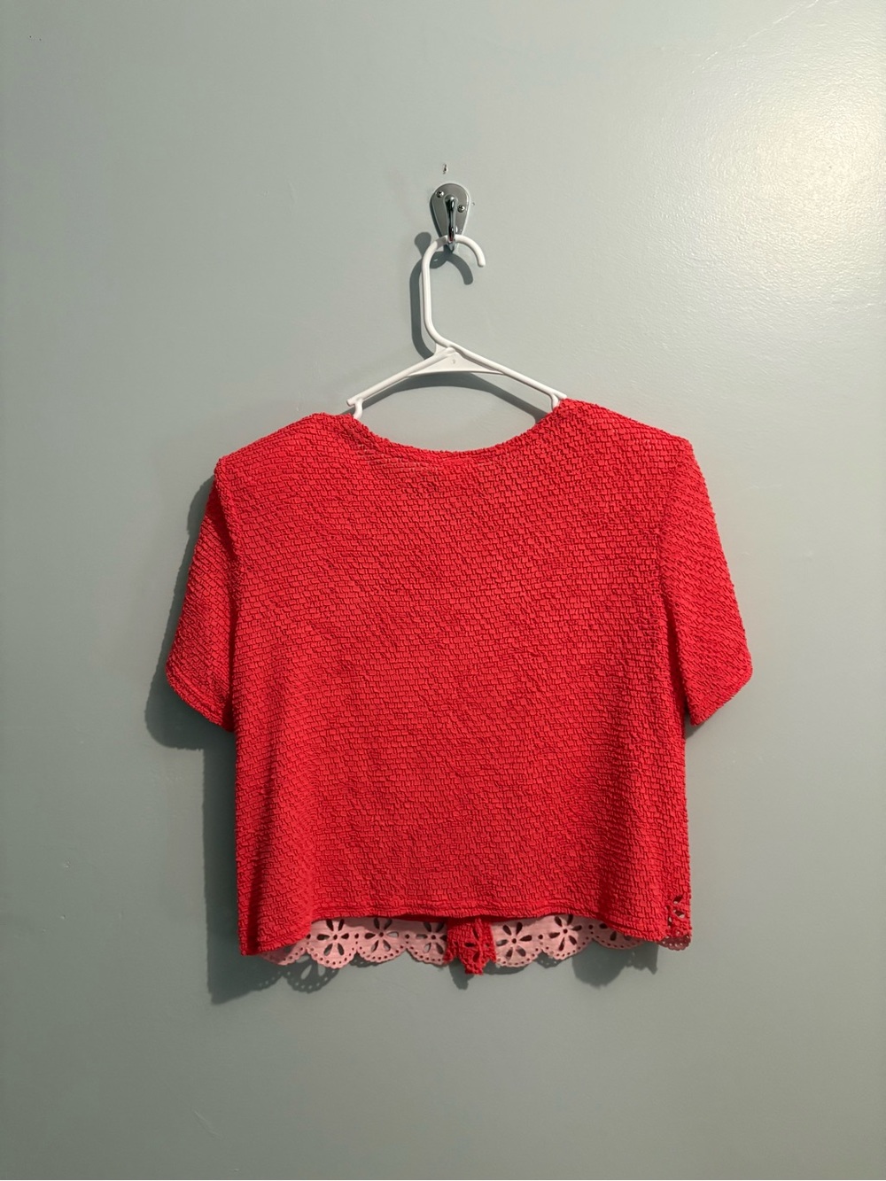Vintage California Concepts Button-Front Short Sleeve Top Coral Cut Out Retro - Picture 10 of 15